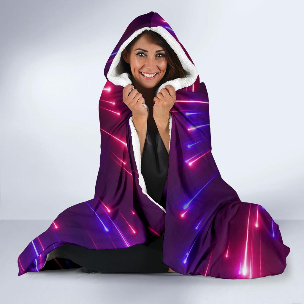 Celestial Purple Blue Neon Speed Light Hooded Blanket-JTAMIGO.COM