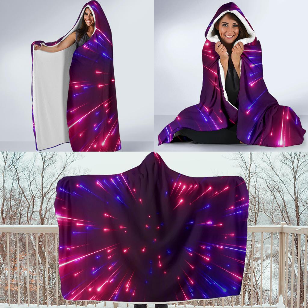 Celestial Purple Blue Neon Speed Light Hooded Blanket-JTAMIGO.COM
