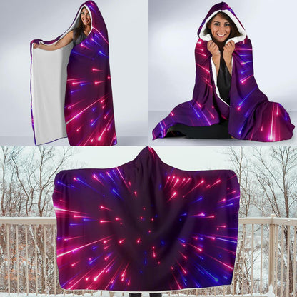 Celestial Purple Blue Neon Speed Light Hooded Blanket-JTAMIGO.COM