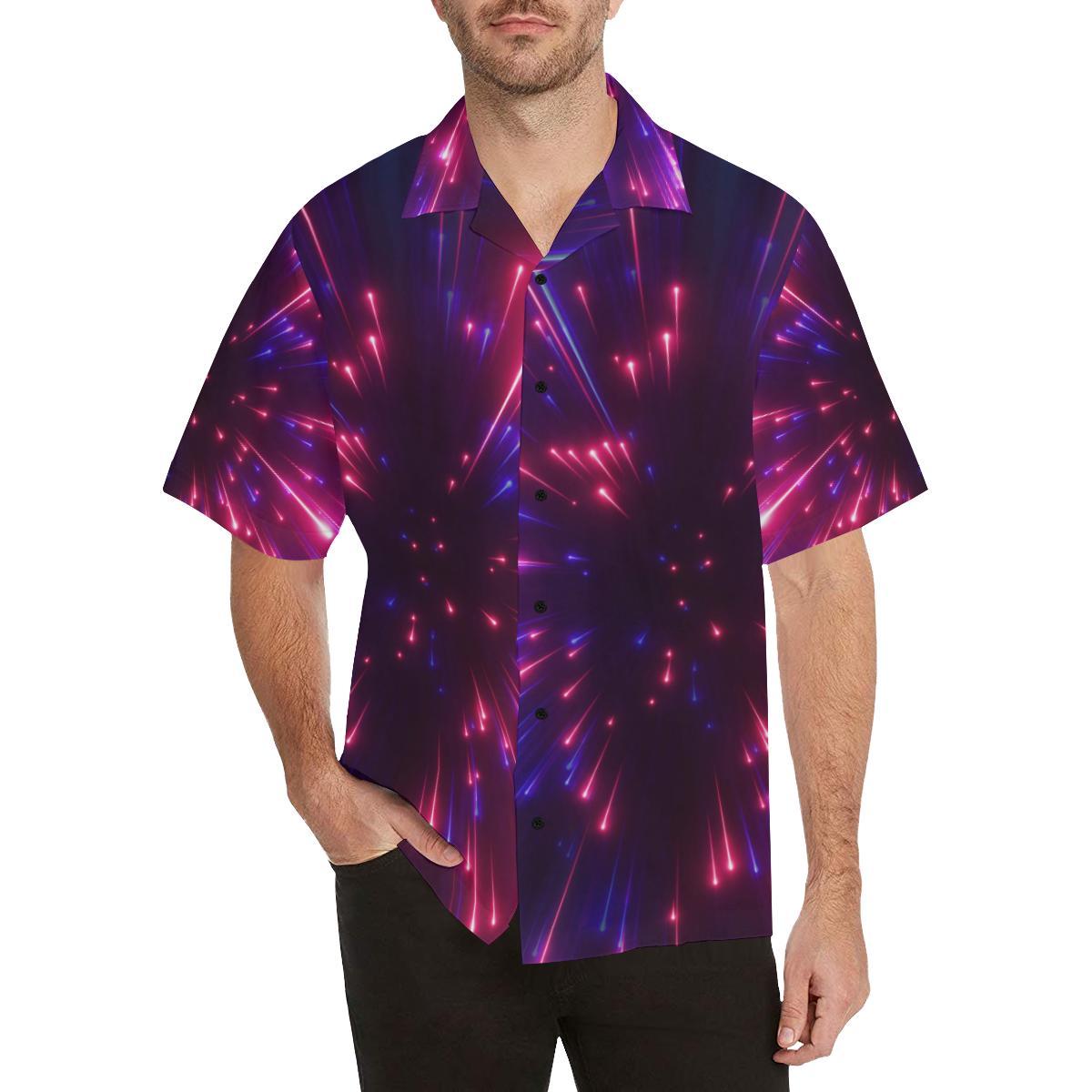 Celestial Purple Blue Neon Speed Light Men Aloha Hawaiian Shirt