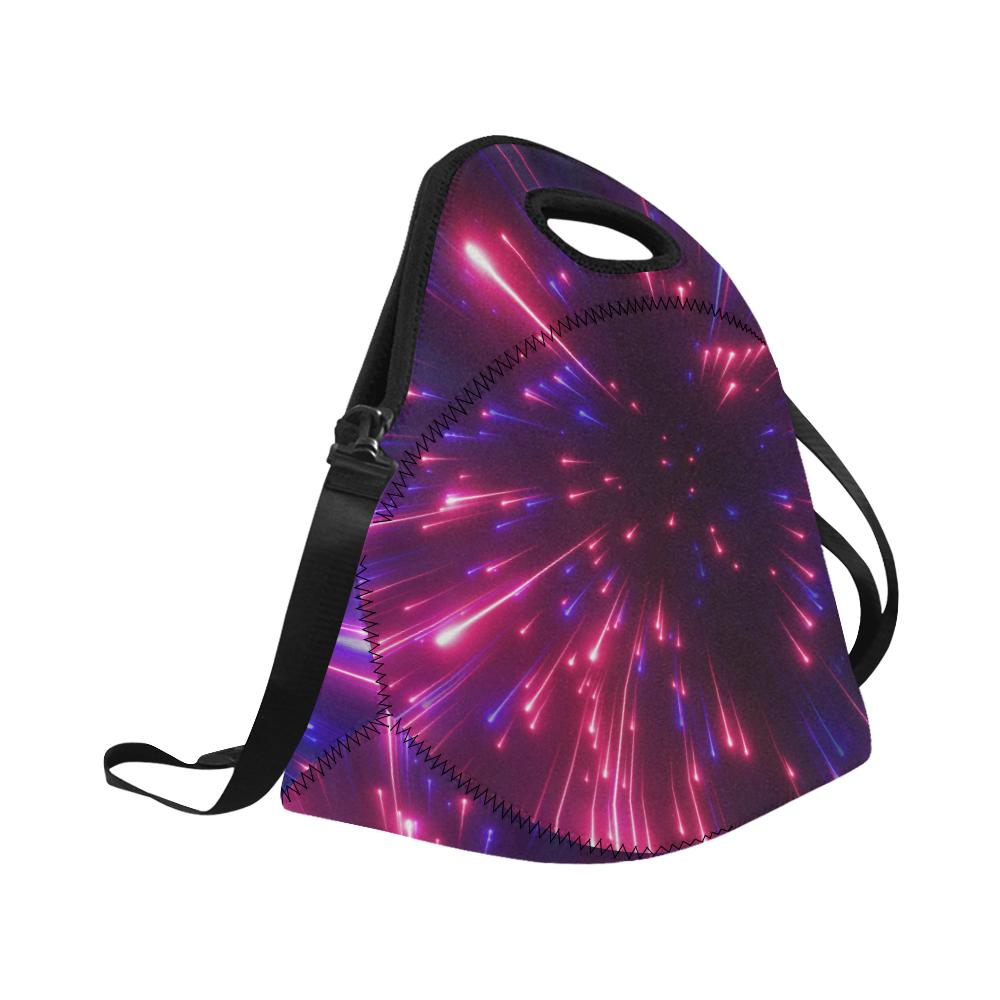 Celestial Purple Blue Neon Speed Light Neoprene Lunch Bag (Model 1669)(Large)-JTAMIGO.COM