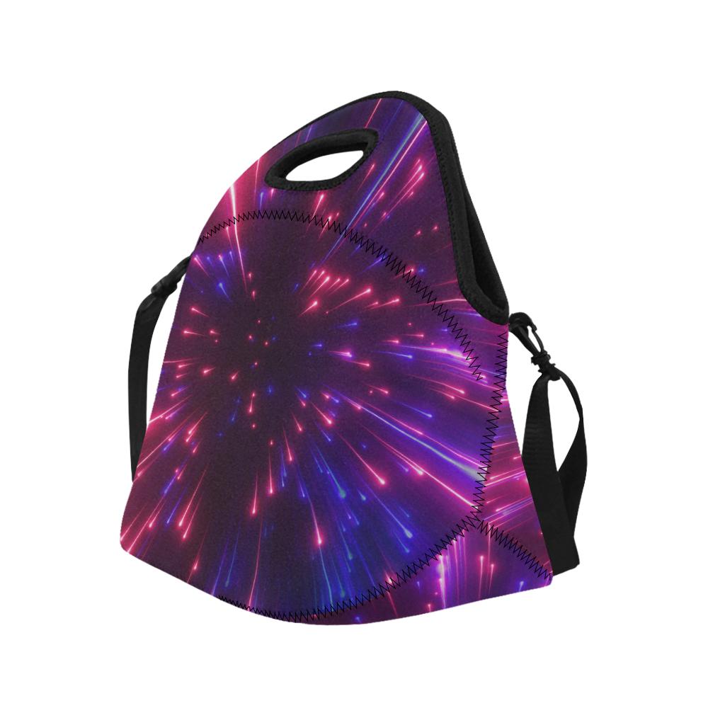 Celestial Purple Blue Neon Speed Light Neoprene Lunch Bag (Model 1669)(Large)-JTAMIGO.COM