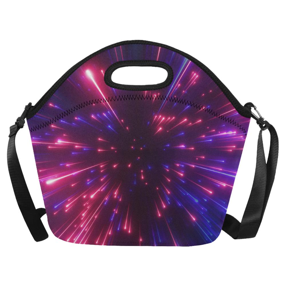 Celestial Purple Blue Neon Speed Light Neoprene Lunch Bag (Model 1669)(Large)-JTAMIGO.COM
