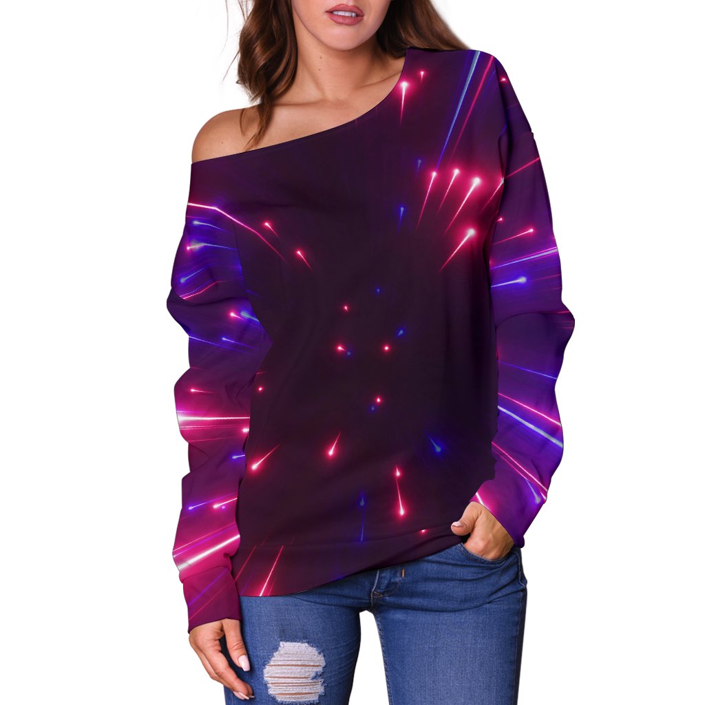 Celestial Purple Blue Neon Speed Light Off Shoulder Sweatshirt