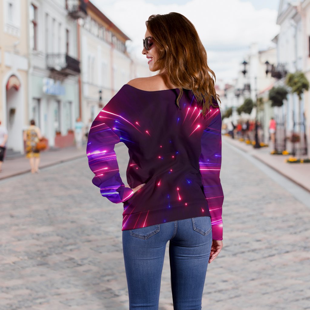Celestial Purple Blue Neon Speed Light Off Shoulder Sweatshirt