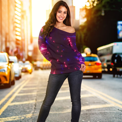 Celestial Purple Blue Neon Speed Light Off Shoulder Sweatshirt