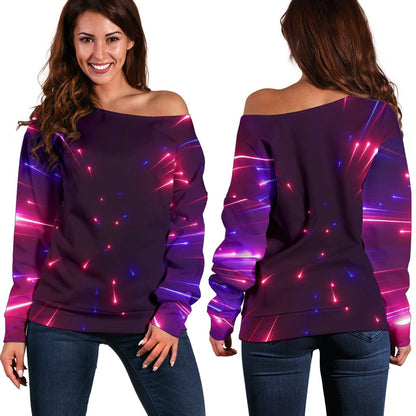 Celestial Purple Blue Neon Speed Light Off Shoulder Sweatshirt