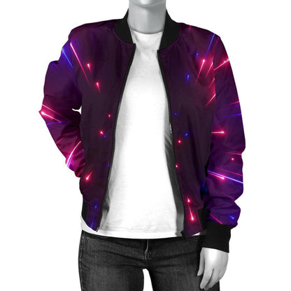 Celestial Purple Blue Neon Speed Light Women Casual Bomber Jacket