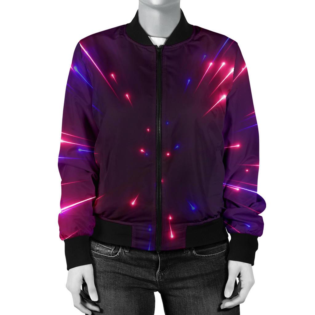Celestial Purple Blue Neon Speed Light Women Casual Bomber Jacket