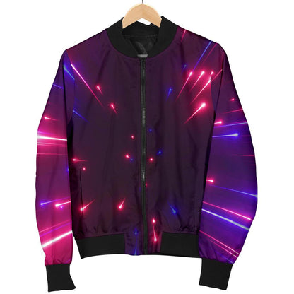 Celestial Purple Blue Neon Speed Light Women Casual Bomber Jacket