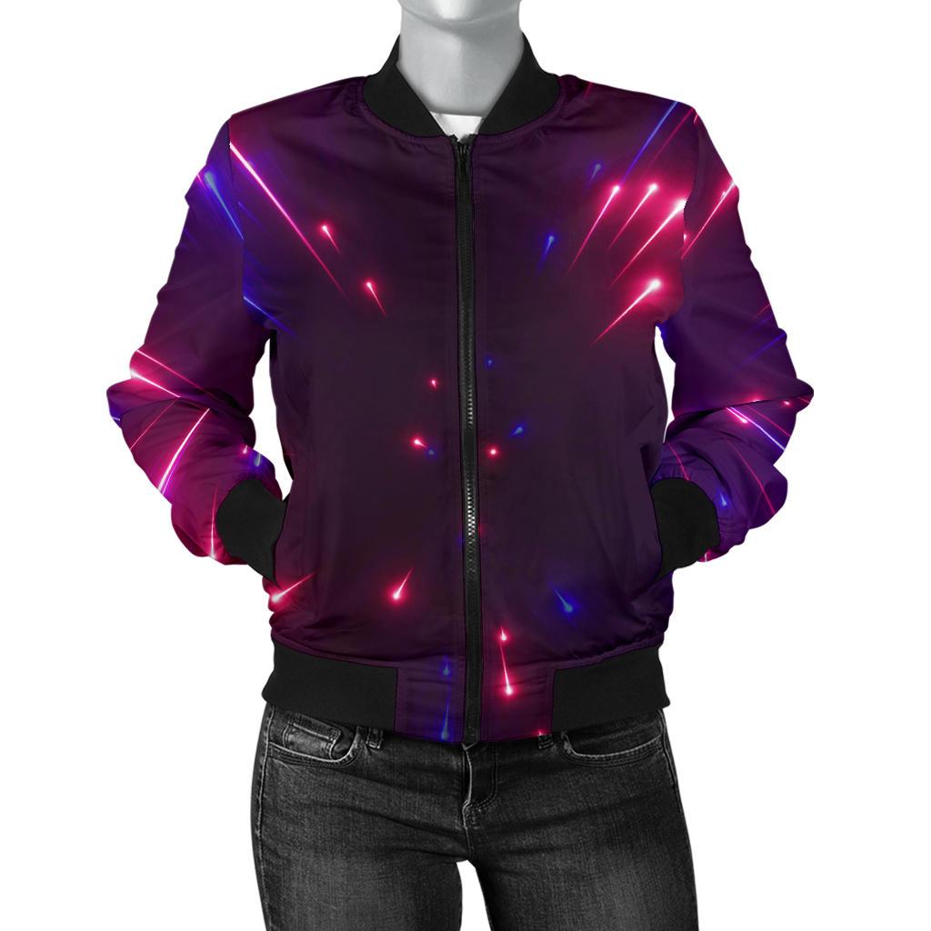 Celestial Purple Blue Neon Speed Light Women Casual Bomber Jacket