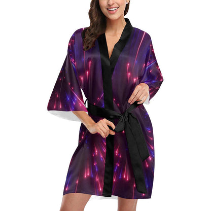 Celestial Purple Blue Neon Speed Light Women Short Kimono Robe