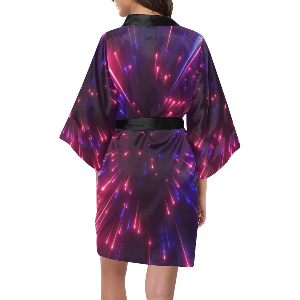 Celestial Purple Blue Neon Speed Light Women Short Kimono Robe