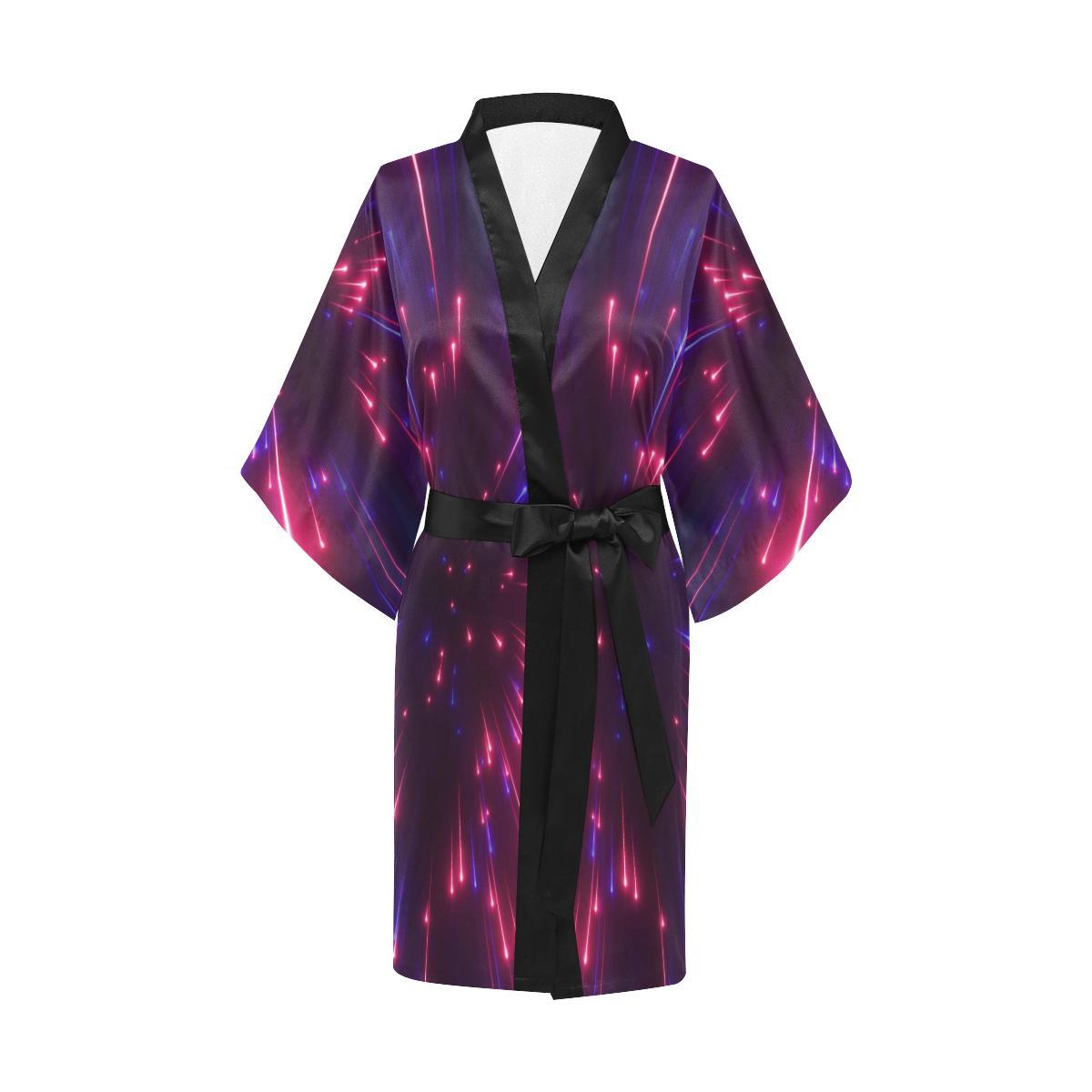 Celestial Purple Blue Neon Speed Light Women Short Kimono Robe
