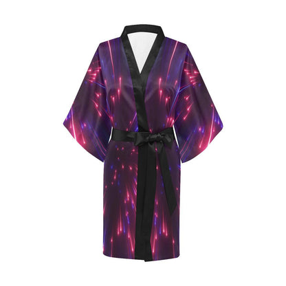 Celestial Purple Blue Neon Speed Light Women Short Kimono Robe
