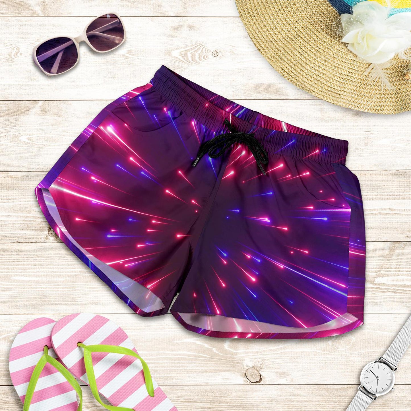 Celestial Purple Blue Neon Speed Light Women Shorts-JTAMIGO.COM