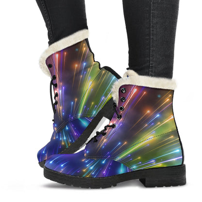 Celestial Rainbow Speed Light Faux Fur Leather Boots-JTAMIGO.COM