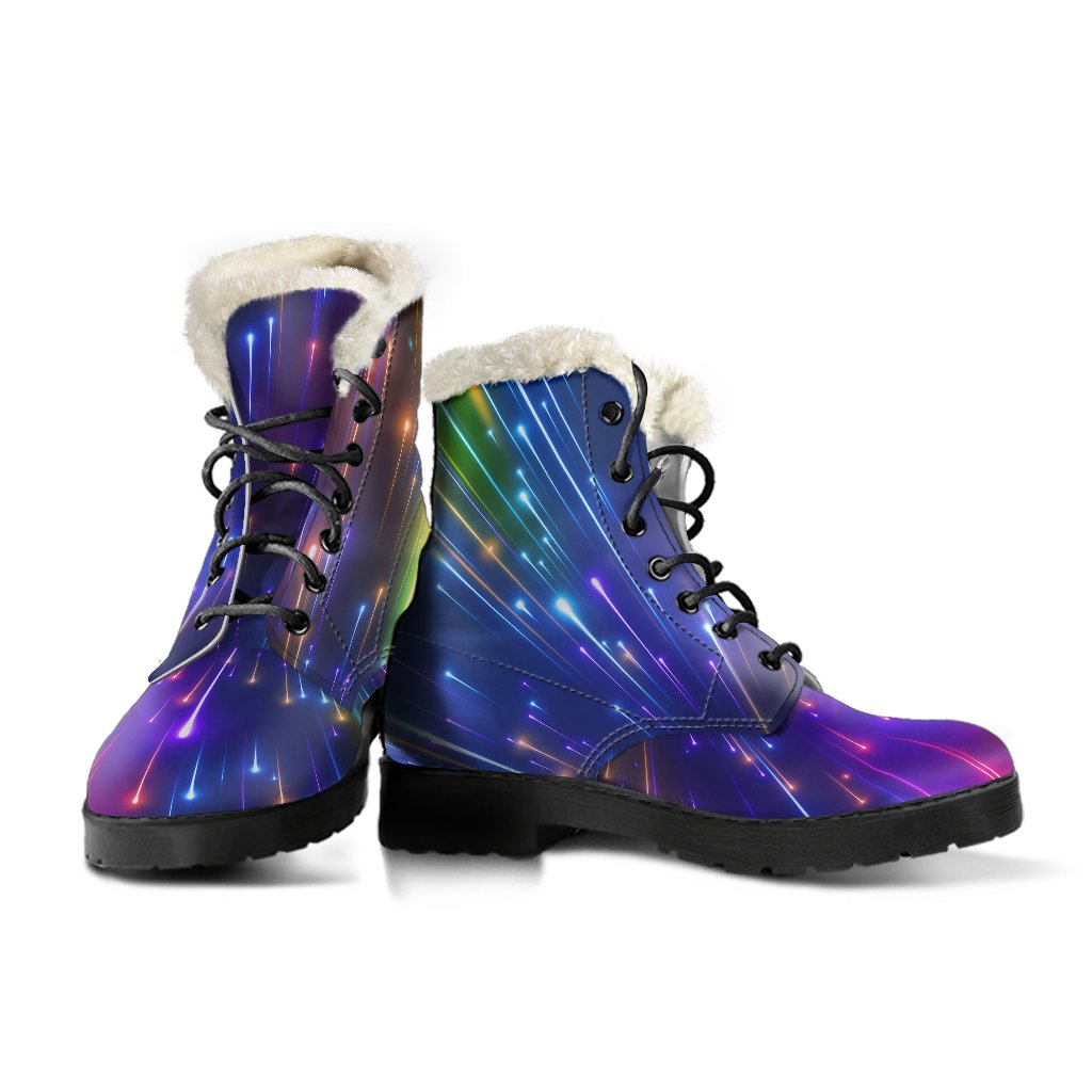 Celestial Rainbow Speed Light Faux Fur Leather Boots-JTAMIGO.COM