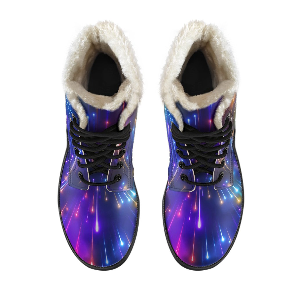 Celestial Rainbow Speed Light Faux Fur Leather Boots-JTAMIGO.COM