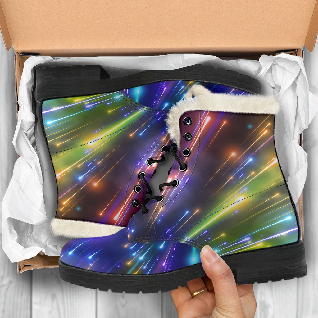 Celestial Rainbow Speed Light Faux Fur Leather Boots-JTAMIGO.COM