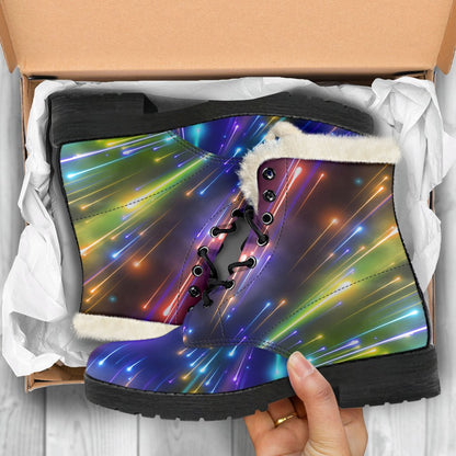 Celestial Rainbow Speed Light Faux Fur Leather Boots-JTAMIGO.COM