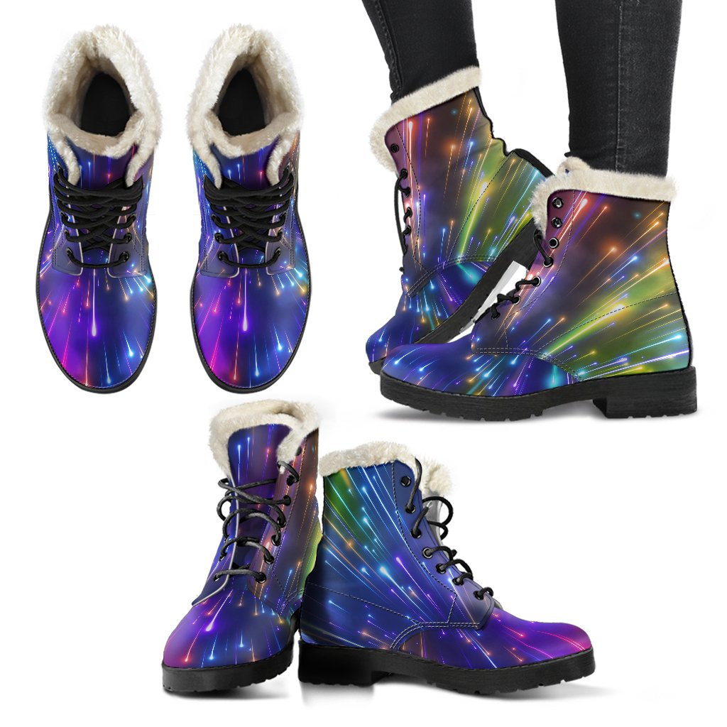 Celestial Rainbow Speed Light Faux Fur Leather Boots-JTAMIGO.COM