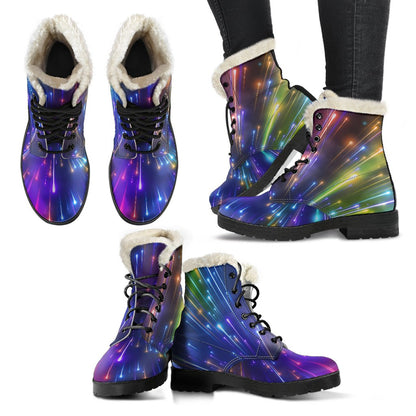 Celestial Rainbow Speed Light Faux Fur Leather Boots-JTAMIGO.COM