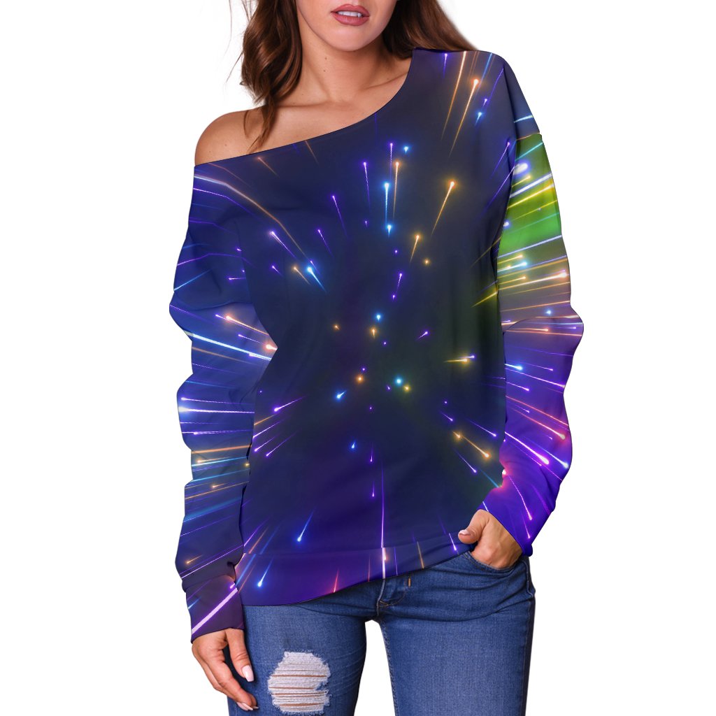 Celestial Rainbow Speed Light Off Shoulder Sweatshirt