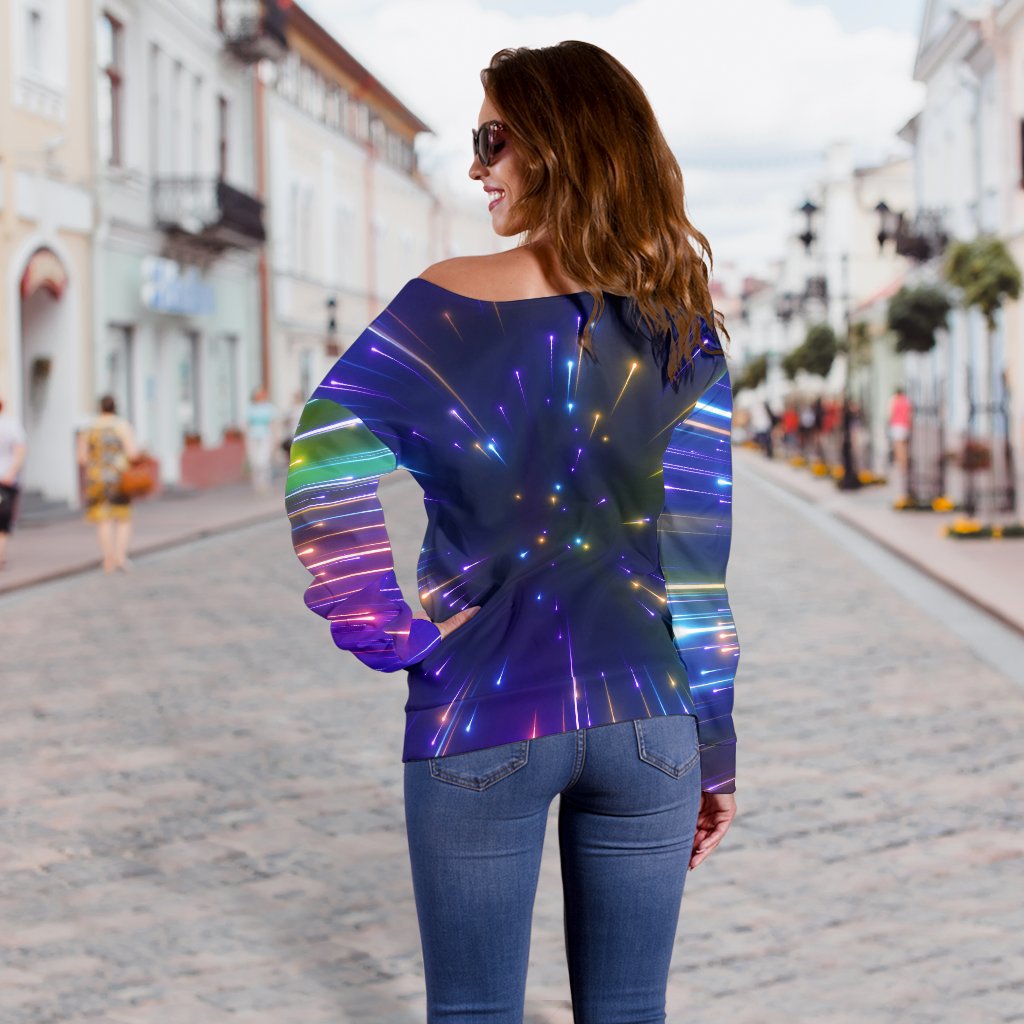 Celestial Rainbow Speed Light Off Shoulder Sweatshirt