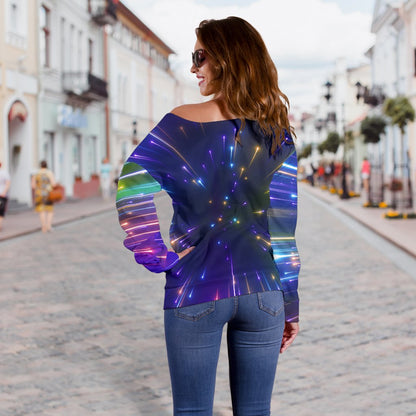 Celestial Rainbow Speed Light Off Shoulder Sweatshirt