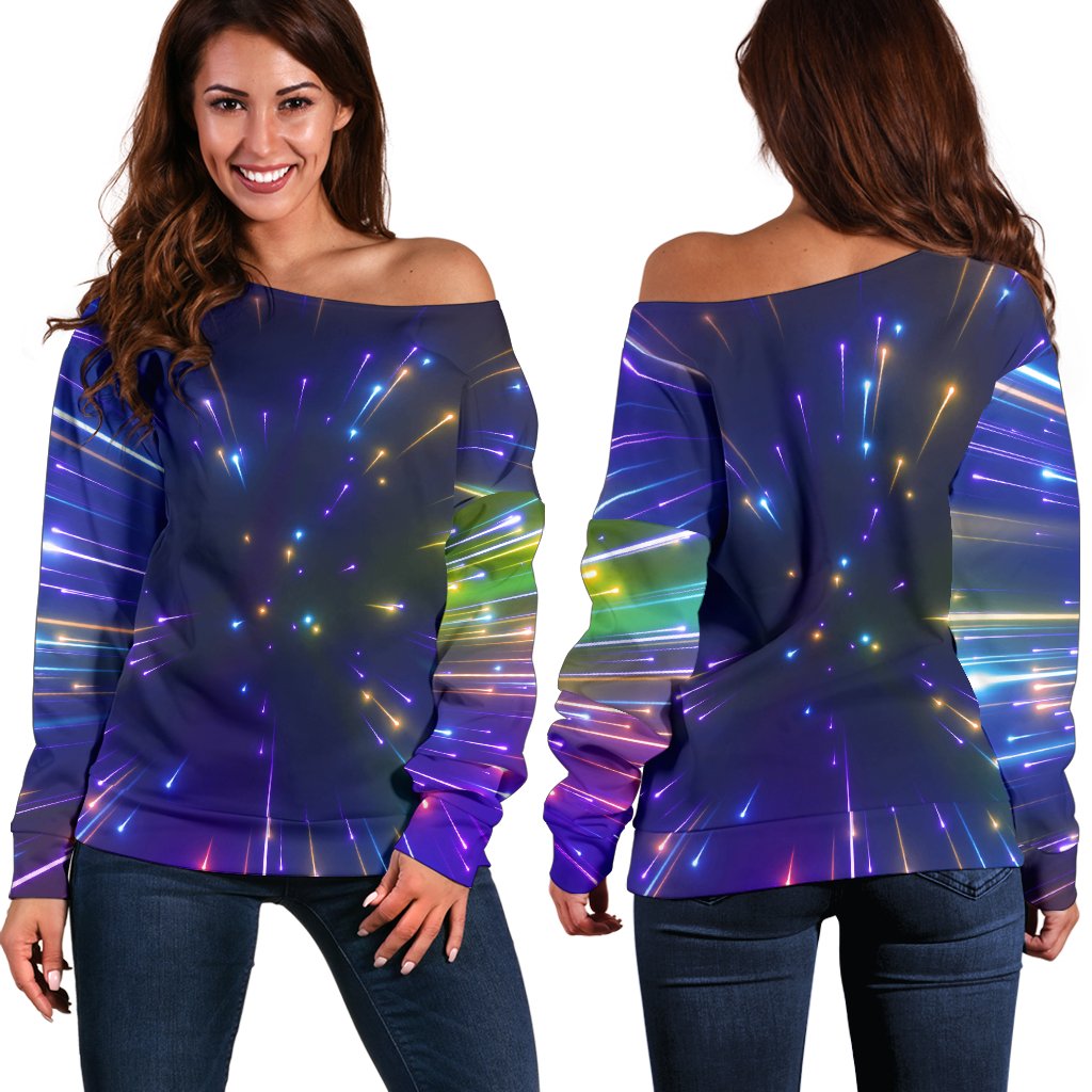 Celestial Rainbow Speed Light Off Shoulder Sweatshirt