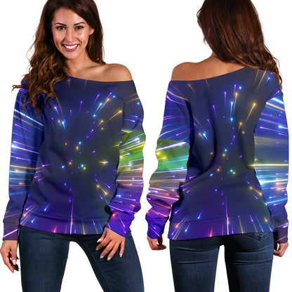 Celestial Rainbow Speed Light Off Shoulder Sweatshirt