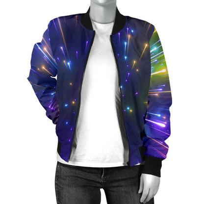 Celestial Rainbow Speed Light Women Casual Bomber Jacket