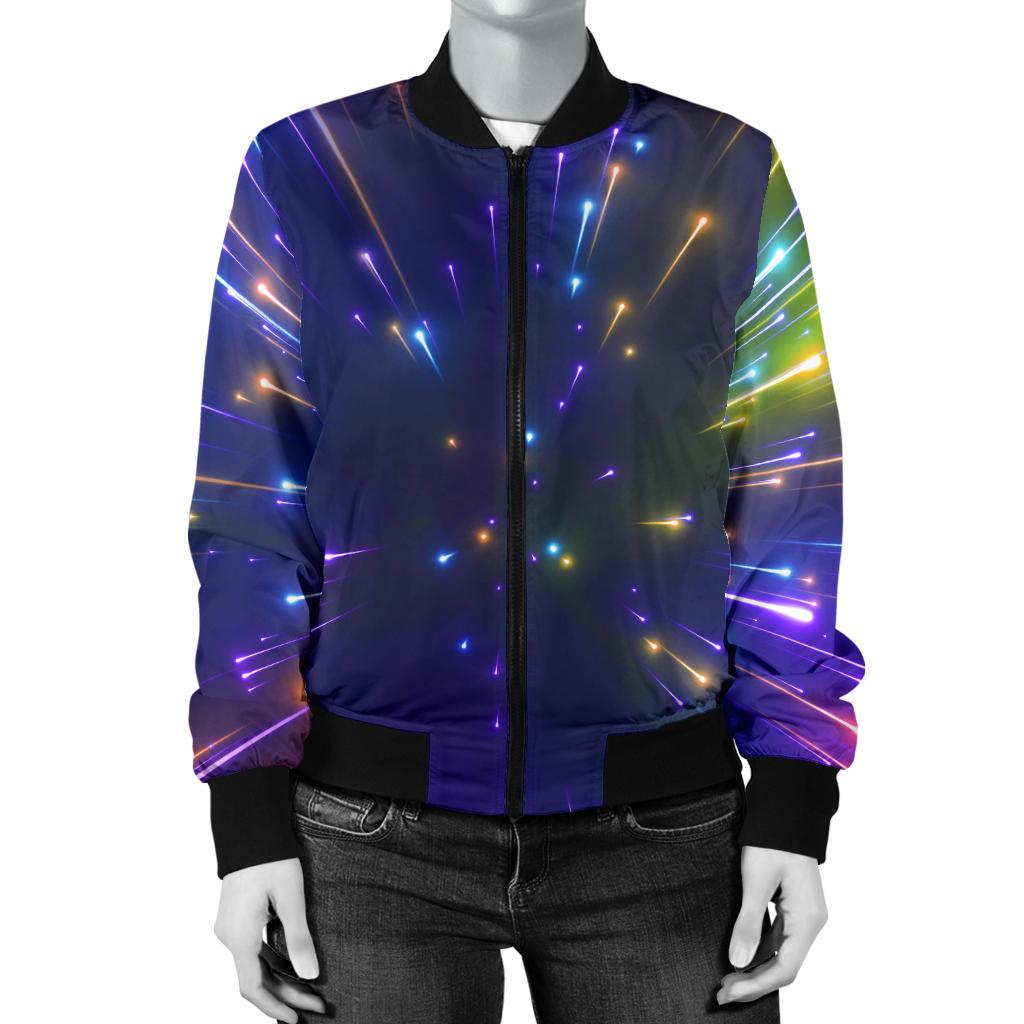Celestial Rainbow Speed Light Women Casual Bomber Jacket