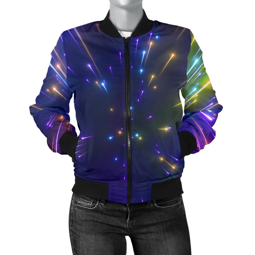 Celestial Rainbow Speed Light Women Casual Bomber Jacket