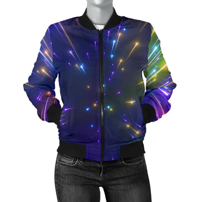 Celestial Rainbow Speed Light Women Casual Bomber Jacket
