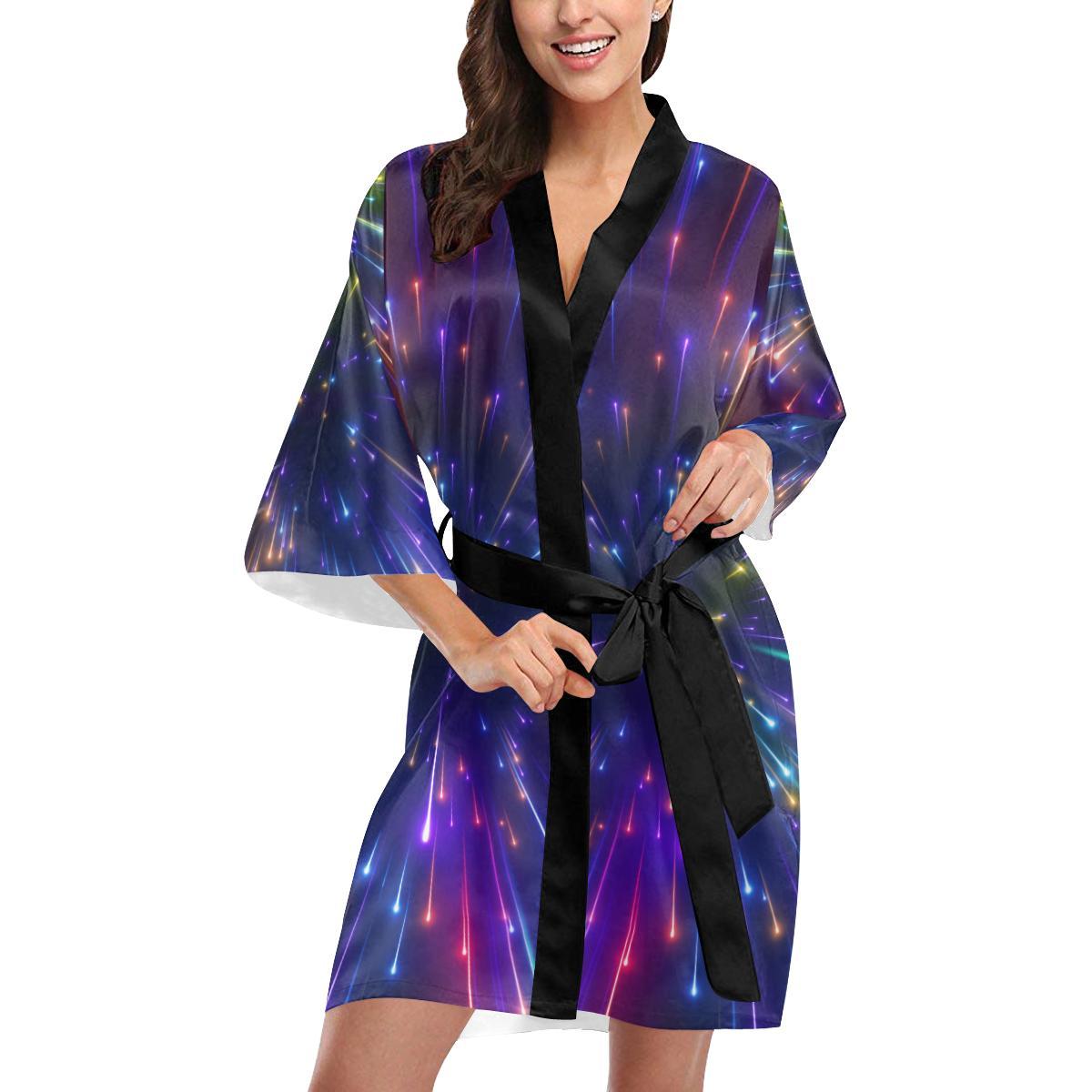 Celestial Rainbow Speed Light Women Short Kimono Robe