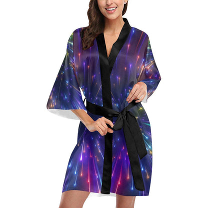 Celestial Rainbow Speed Light Women Short Kimono Robe
