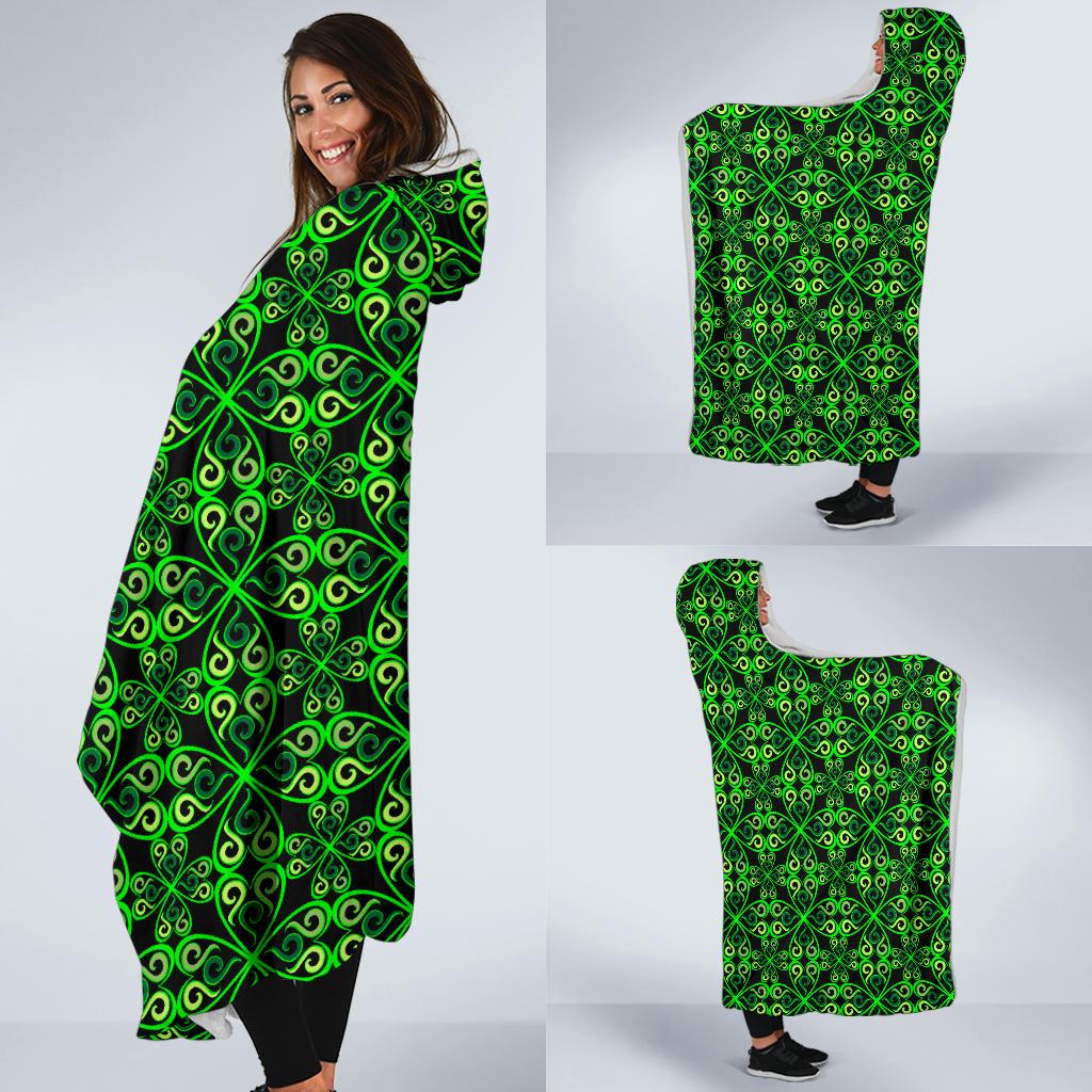 Celtic Green Neon Design Hooded Blanket-JTAMIGO.COM