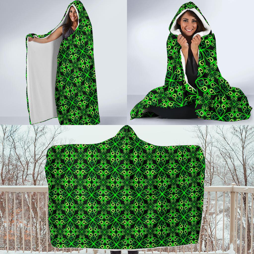 Celtic Green Neon Design Hooded Blanket-JTAMIGO.COM