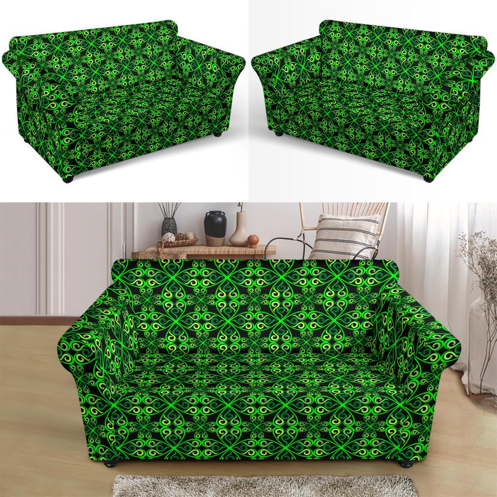 Celtic Green Neon Design Loveseat Slipcover-JTAMIGO.COM