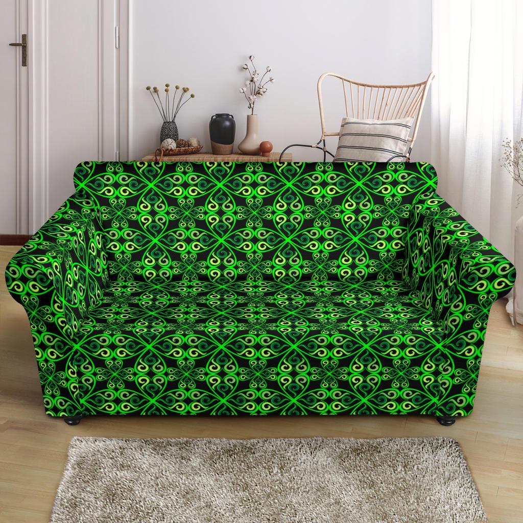 Celtic Green Neon Design Loveseat Slipcover-JTAMIGO.COM