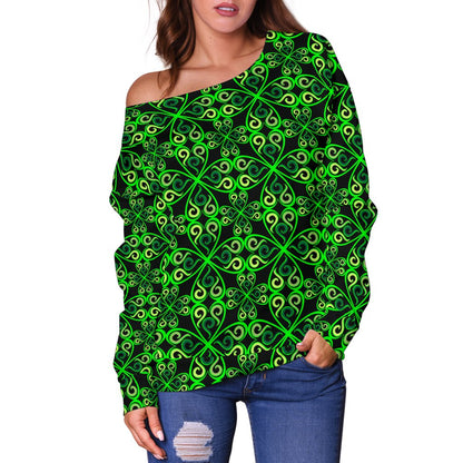 Celtic Green Neon Design Off Shoulder Sweatshirt
