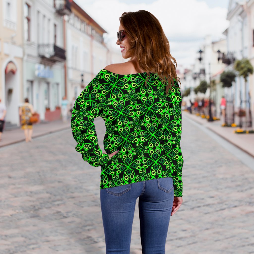 Celtic Green Neon Design Off Shoulder Sweatshirt