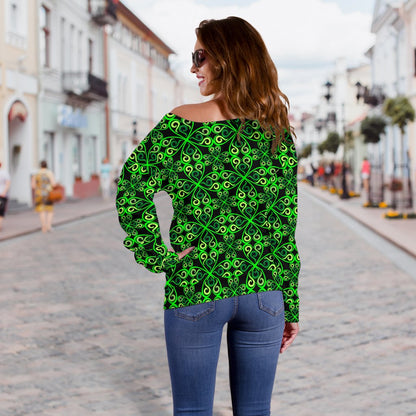 Celtic Green Neon Design Off Shoulder Sweatshirt