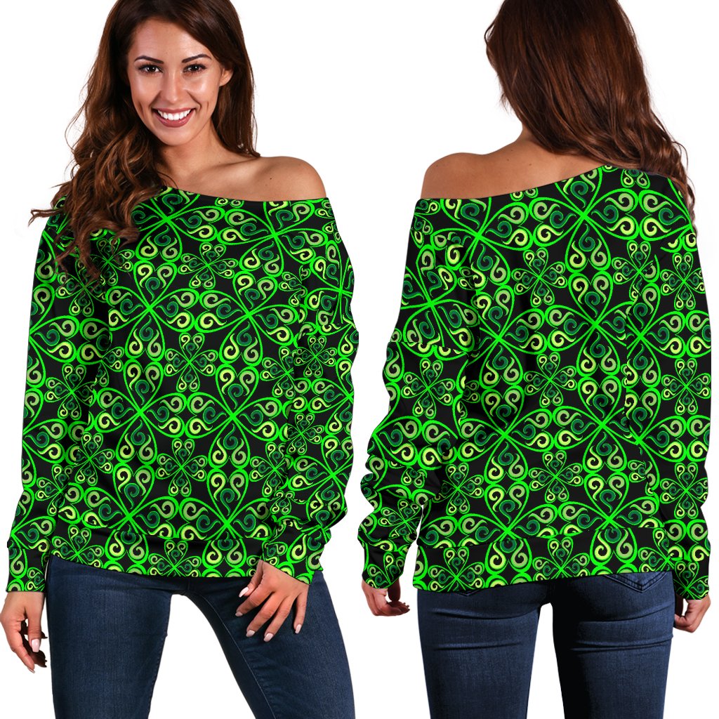 Celtic Green Neon Design Off Shoulder Sweatshirt