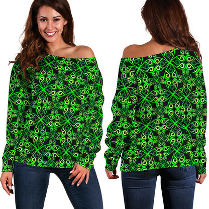 Celtic Green Neon Design Off Shoulder Sweatshirt