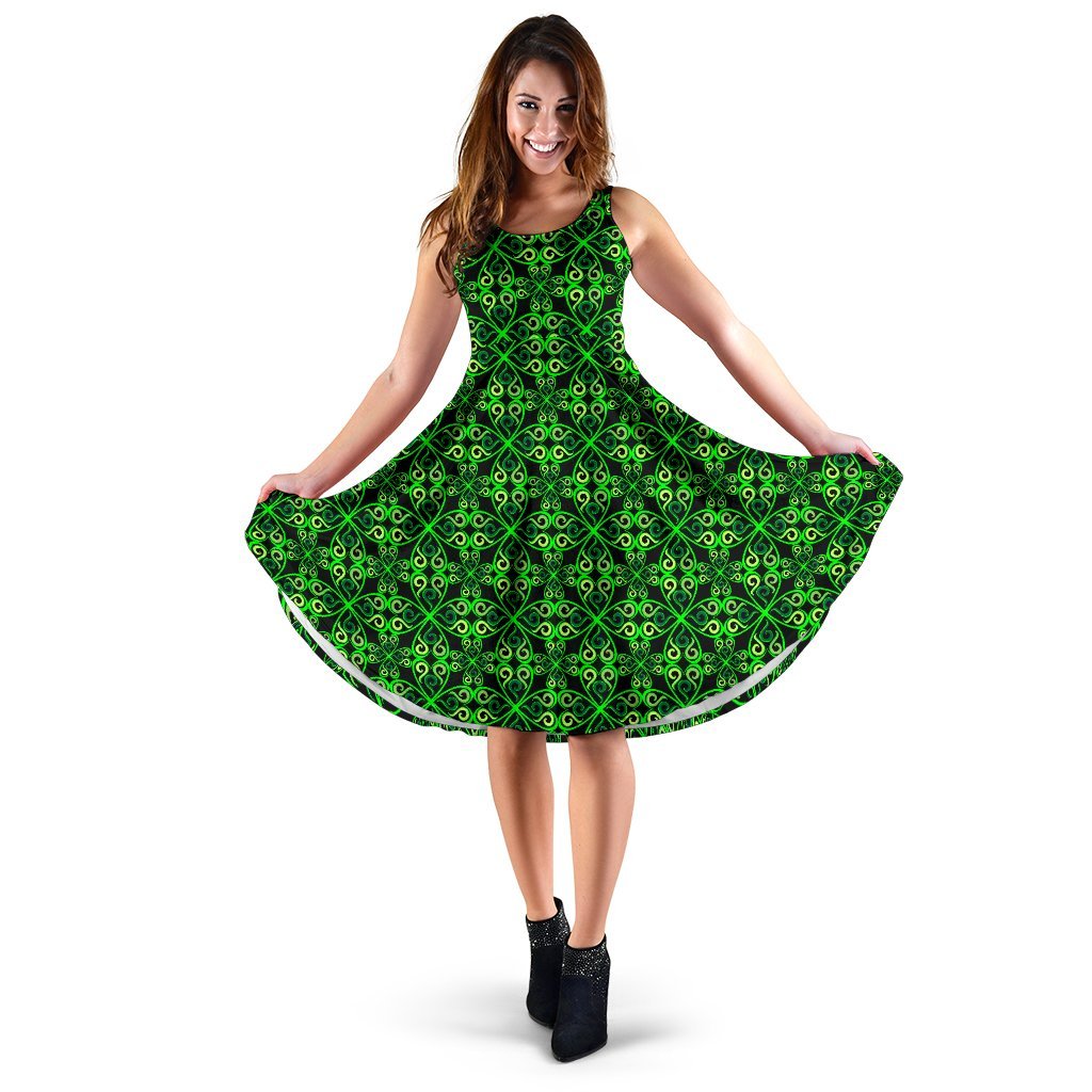 Celtic Green Neon Design Sleeveless Dress