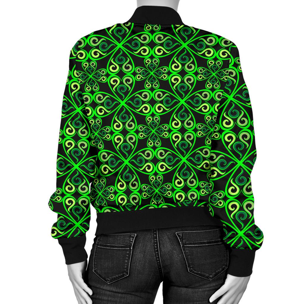 Celtic Green Neon Design Women Casual Bomber Jacket