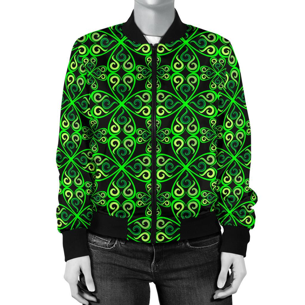 Celtic Green Neon Design Women Casual Bomber Jacket